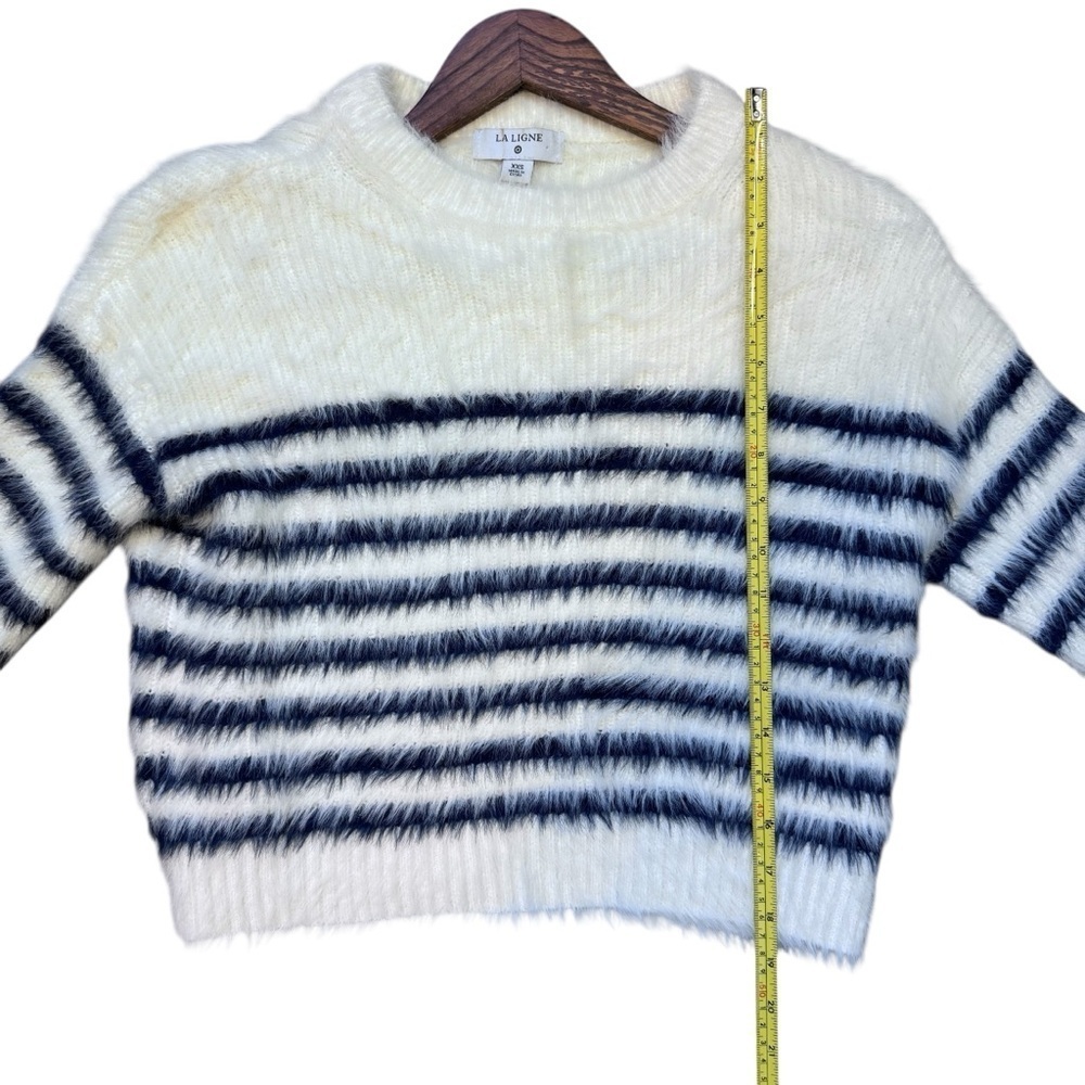 La Ligne White and Blue Striped Fuzzy Sweater - Picture 4 of 10